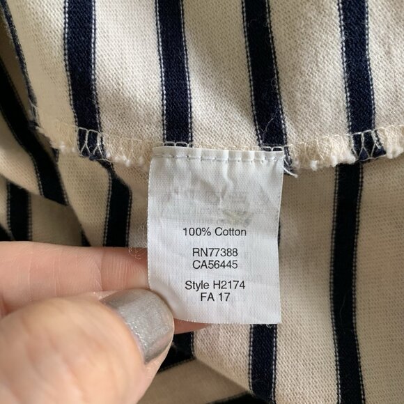 J Crew Factory Top Small Black Tan Striped Bell Sleeve Preppy Casual - Picture 5 of 5